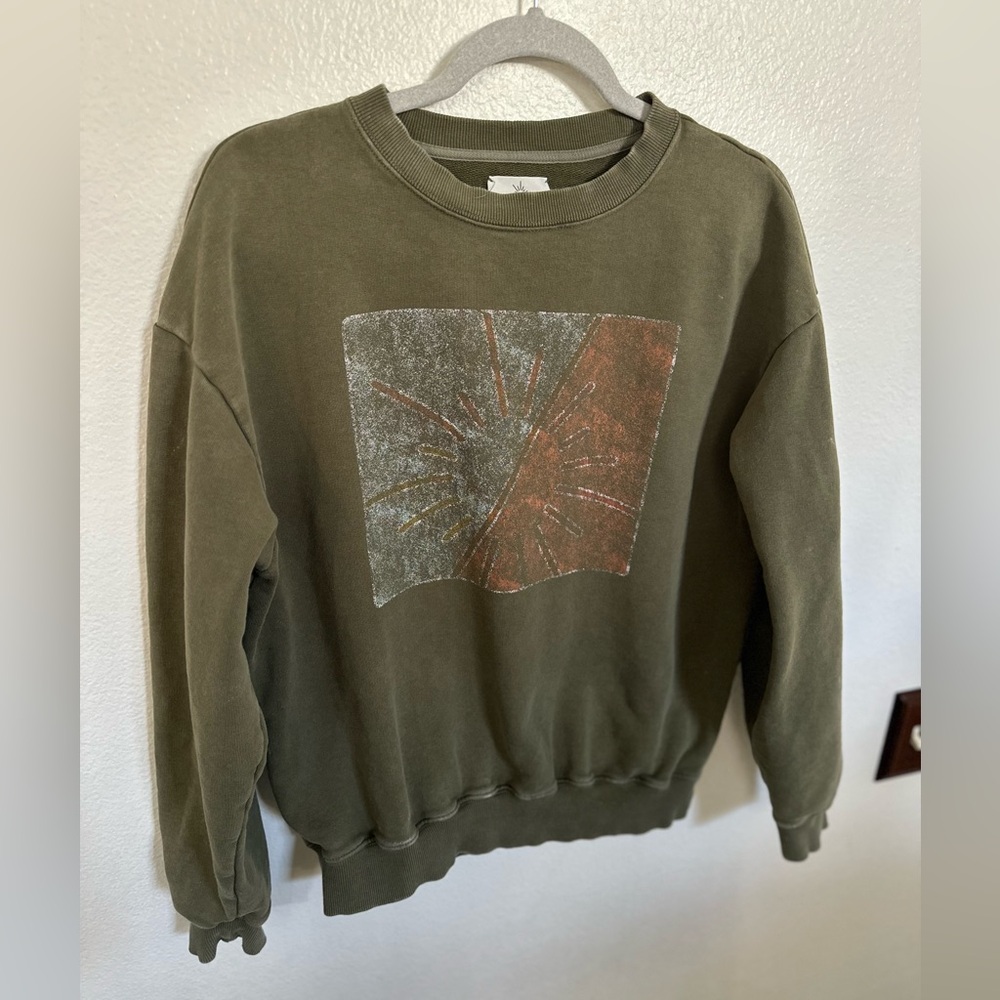 Aerie Olive Graphic Oversized Crewneck Sweater